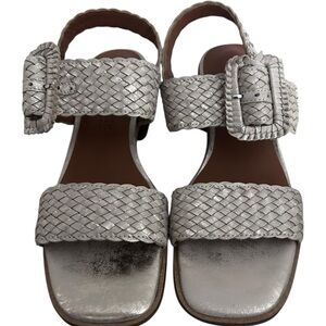 NEW Gentle Souls, the Madylyn Woven Leather Block Heel Sandals Metallic